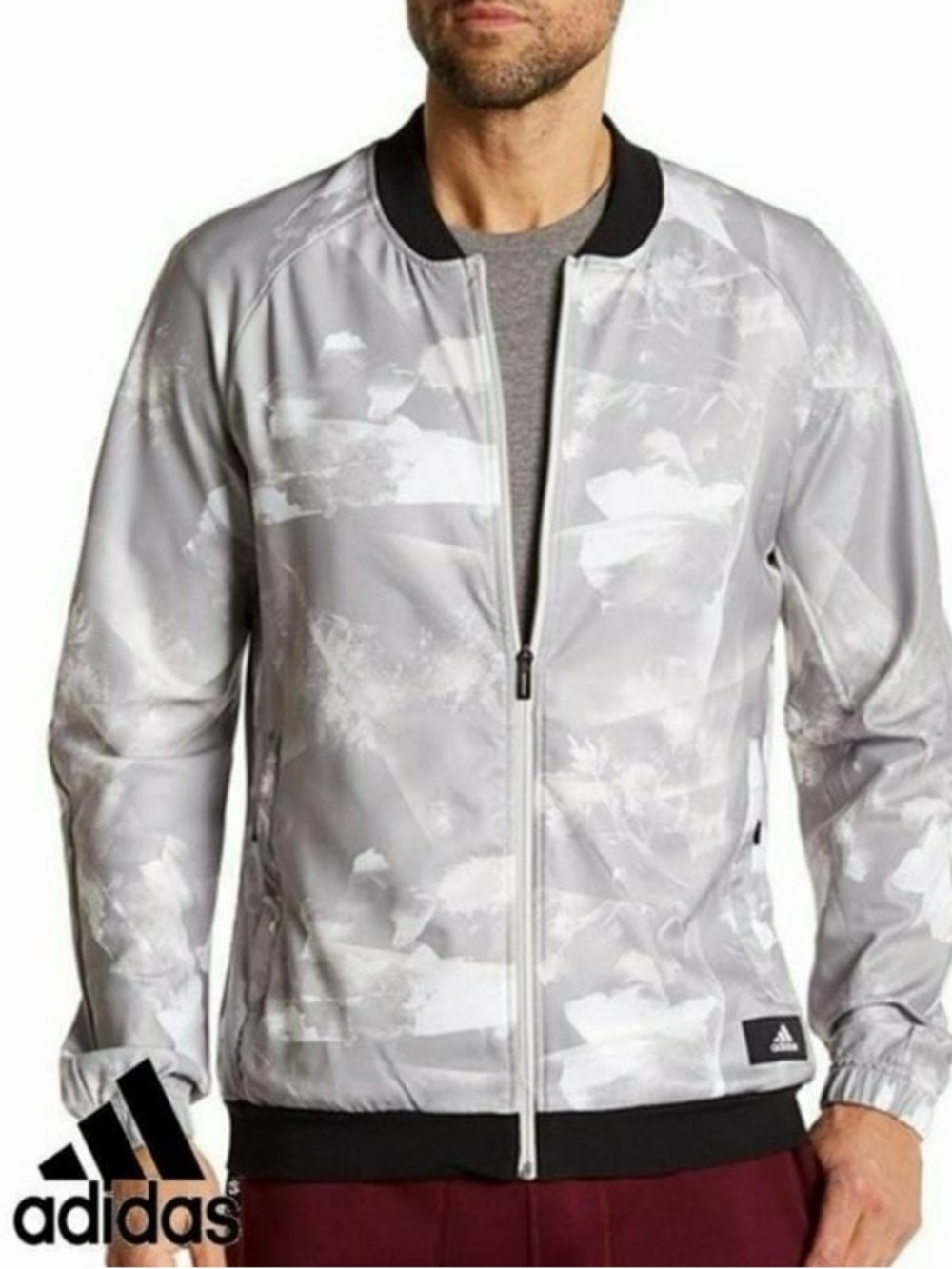 Adidas Flower Print Gray & White Windbreaker